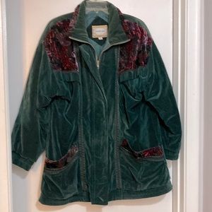 Ladies Green faux velour w/Appliqué Jacket